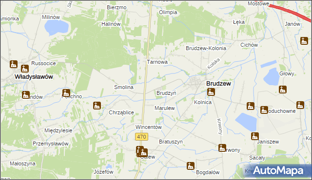 mapa Brudzyń gmina Brudzew, Brudzyń gmina Brudzew na mapie Targeo