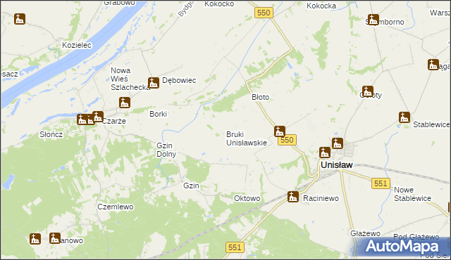 mapa Bruki Unisławskie, Bruki Unisławskie na mapie Targeo