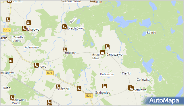 mapa Brusiny Małe, Brusiny Małe na mapie Targeo