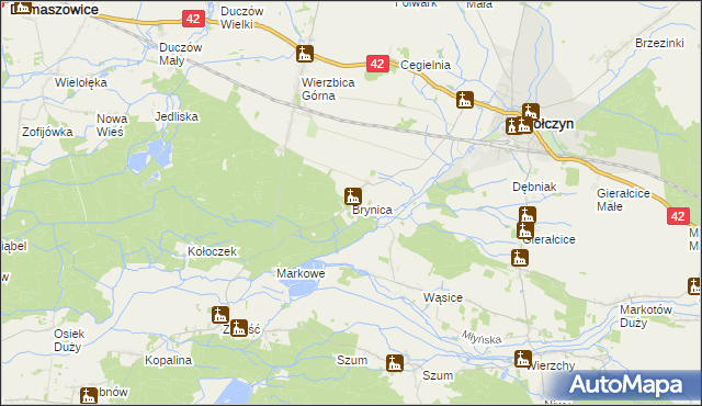 mapa Brynica gmina Wołczyn, Brynica gmina Wołczyn na mapie Targeo