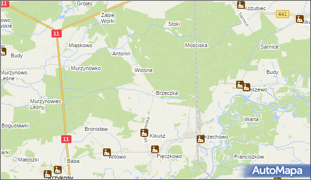 mapa Brzeczka gmina Miłosław, Brzeczka gmina Miłosław na mapie Targeo