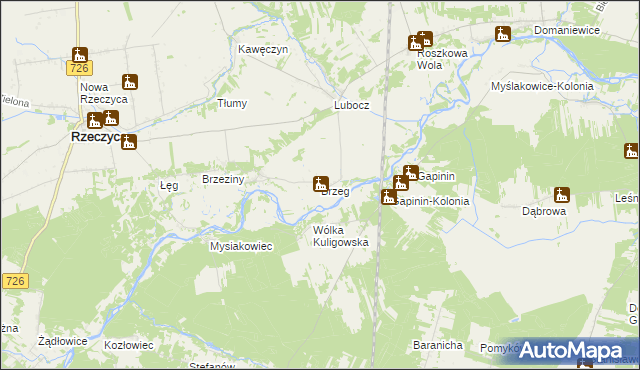 mapa Brzeg gmina Rzeczyca, Brzeg gmina Rzeczyca na mapie Targeo