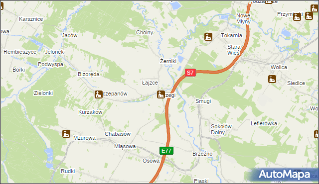 mapa Brzegi gmina Sobków, Brzegi gmina Sobków na mapie Targeo