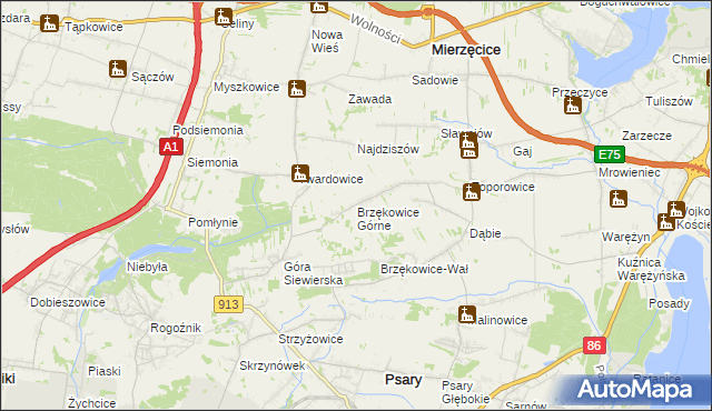 mapa Brzękowice Górne, Brzękowice Górne na mapie Targeo