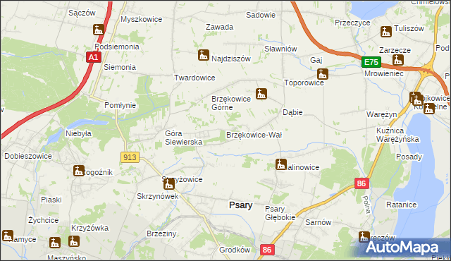 mapa Brzękowice-Wał, Brzękowice-Wał na mapie Targeo