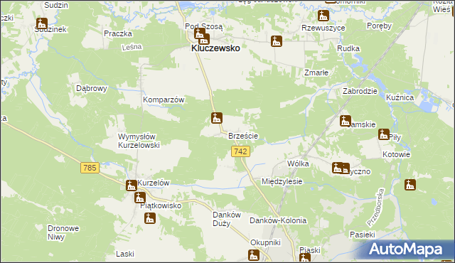 mapa Brzeście gmina Kluczewsko, Brzeście gmina Kluczewsko na mapie Targeo