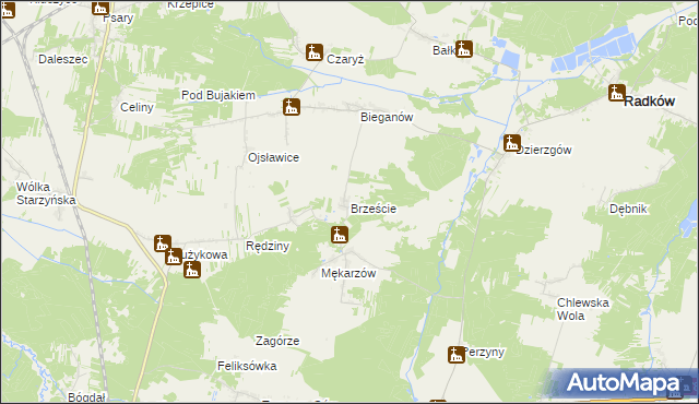 mapa Brzeście gmina Radków, Brzeście gmina Radków na mapie Targeo