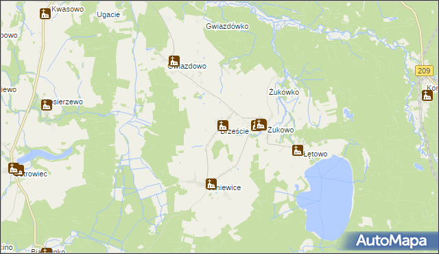 mapa Brzeście gmina Sławno, Brzeście gmina Sławno na mapie Targeo