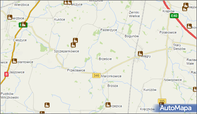 mapa Brzeście gmina Żórawina, Brzeście gmina Żórawina na mapie Targeo