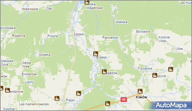 mapa Brzeski gmina Klwów, Brzeski gmina Klwów na mapie Targeo