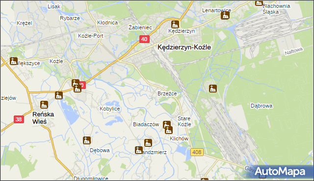 mapa Brzeźce gmina Bierawa, Brzeźce gmina Bierawa na mapie Targeo