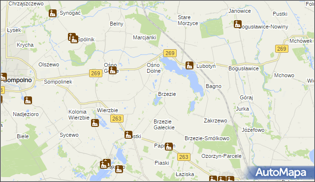 mapa Brzezie gmina Babiak, Brzezie gmina Babiak na mapie Targeo