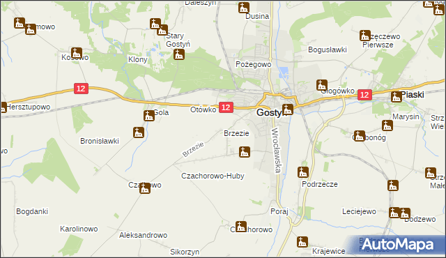 mapa Brzezie gmina Gostyń, Brzezie gmina Gostyń na mapie Targeo