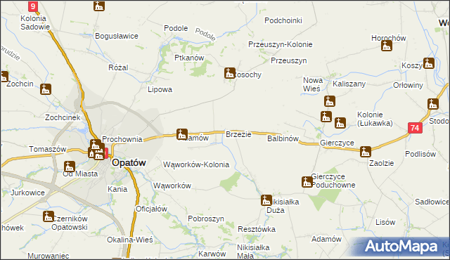 mapa Brzezie gmina Opatów, Brzezie gmina Opatów na mapie Targeo