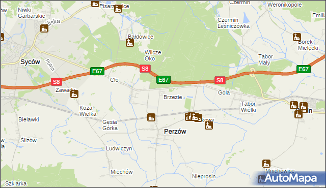 mapa Brzezie gmina Perzów, Brzezie gmina Perzów na mapie Targeo