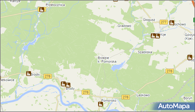 mapa Brzezie k. Pomorska, Brzezie k. Pomorska na mapie Targeo