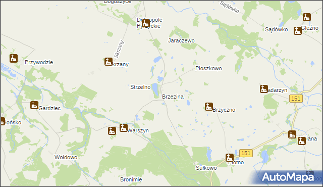 mapa Brzezina gmina Dolice, Brzezina gmina Dolice na mapie Targeo