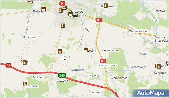 mapa Brzezina gmina Strzelce Opolskie, Brzezina gmina Strzelce Opolskie na mapie Targeo