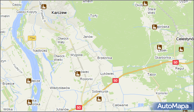 mapa Brzezinka gmina Karczew, Brzezinka gmina Karczew na mapie Targeo