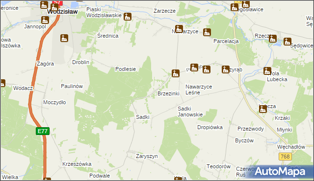 mapa Brzezinki gmina Wodzisław, Brzezinki gmina Wodzisław na mapie Targeo