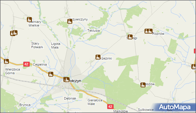 mapa Brzezinki gmina Wołczyn, Brzezinki gmina Wołczyn na mapie Targeo