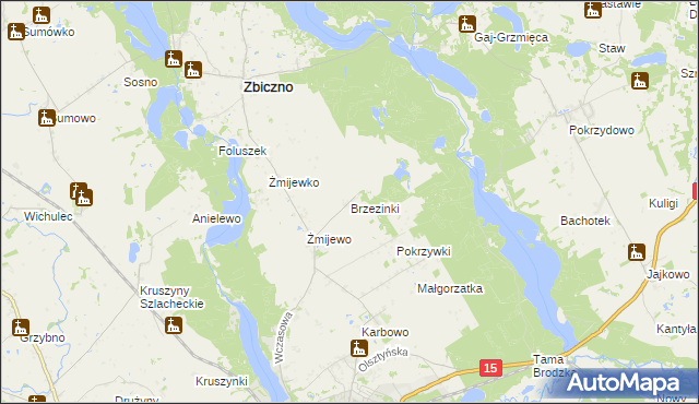 mapa Brzezinki gmina Zbiczno, Brzezinki gmina Zbiczno na mapie Targeo