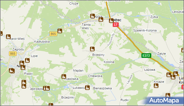 mapa Brzeziny gmina Bełżec, Brzeziny gmina Bełżec na mapie Targeo