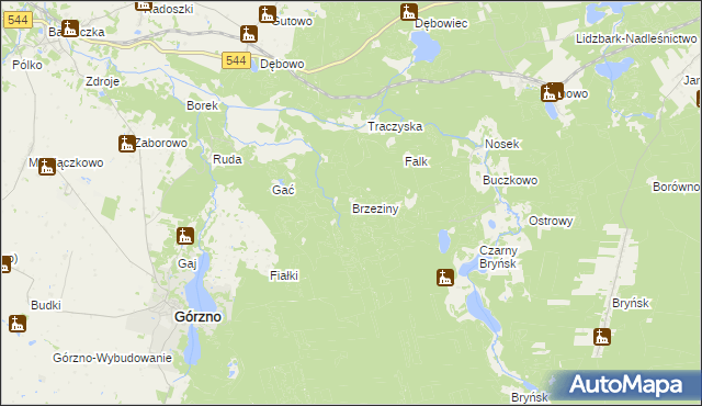 mapa Brzeziny gmina Górzno, Brzeziny gmina Górzno na mapie Targeo