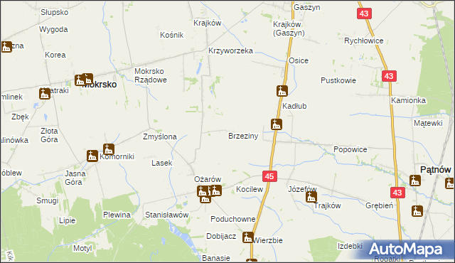 mapa Brzeziny gmina Mokrsko, Brzeziny gmina Mokrsko na mapie Targeo