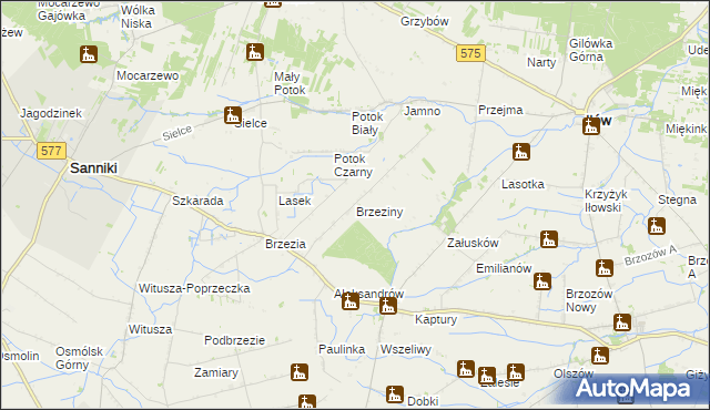 mapa Brzeziny gmina Sanniki, Brzeziny gmina Sanniki na mapie Targeo