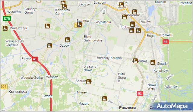 mapa Brzeziny-Kolonia, Brzeziny-Kolonia na mapie Targeo