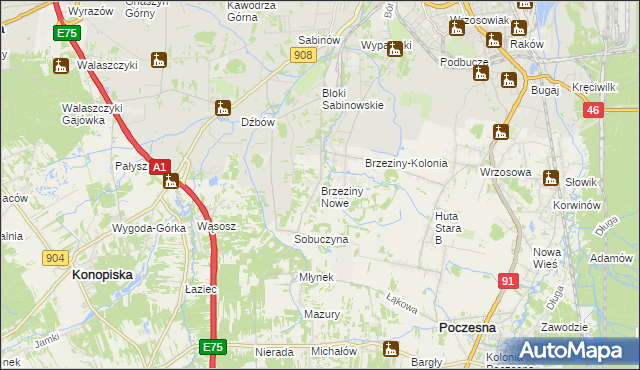 mapa Brzeziny Nowe, Brzeziny Nowe na mapie Targeo