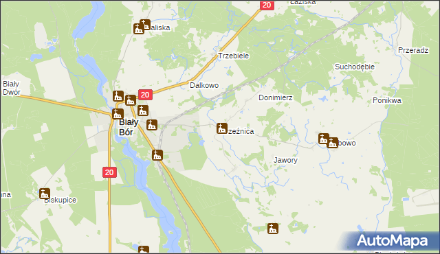 mapa Brzeźnica gmina Biały Bór, Brzeźnica gmina Biały Bór na mapie Targeo