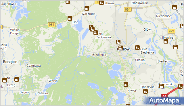 mapa Brzeźnica gmina Radłów, Brzeźnica gmina Radłów na mapie Targeo