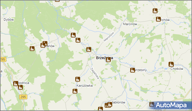 mapa Brzeźnica powiat żagański, Brzeźnica powiat żagański na mapie Targeo