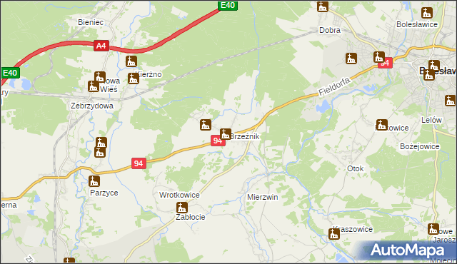 mapa Brzeźnik gmina Bolesławiec, Brzeźnik gmina Bolesławiec na mapie Targeo