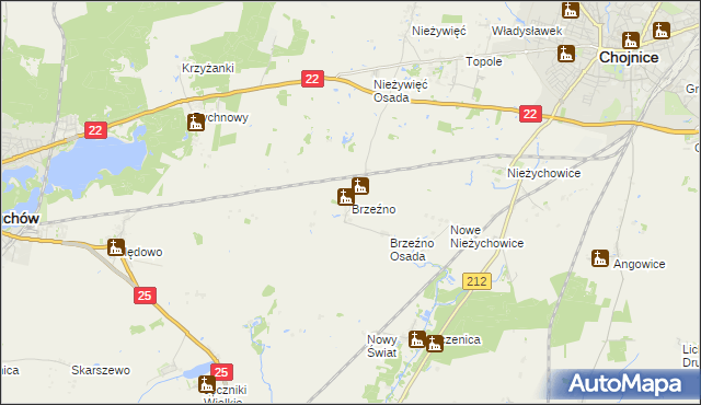 mapa Brzeźno gmina Człuchów, Brzeźno gmina Człuchów na mapie Targeo