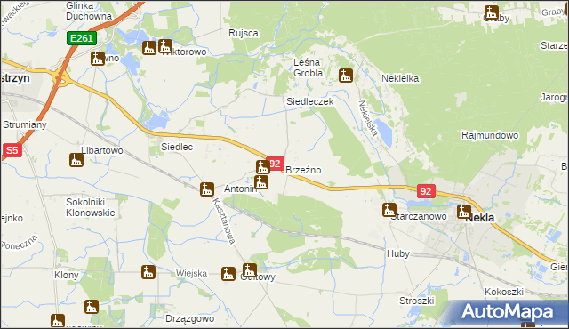 mapa Brzeźno gmina Kostrzyn, Brzeźno gmina Kostrzyn na mapie Targeo