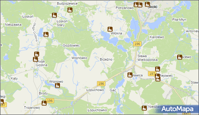 mapa Brzeźno gmina Skoki, Brzeźno gmina Skoki na mapie Targeo