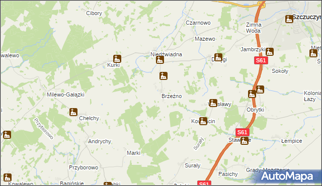 mapa Brzeźno gmina Szczuczyn, Brzeźno gmina Szczuczyn na mapie Targeo