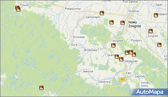 mapa Brzezowa gmina Nowy Żmigród, Brzezowa gmina Nowy Żmigród na mapie Targeo