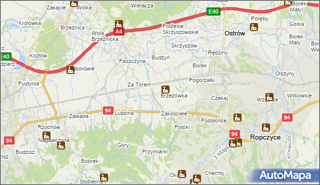 mapa Brzezówka gmina Ropczyce, Brzezówka gmina Ropczyce na mapie Targeo