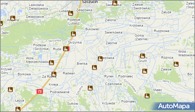 mapa Brzezówka gmina Szczucin, Brzezówka gmina Szczucin na mapie Targeo