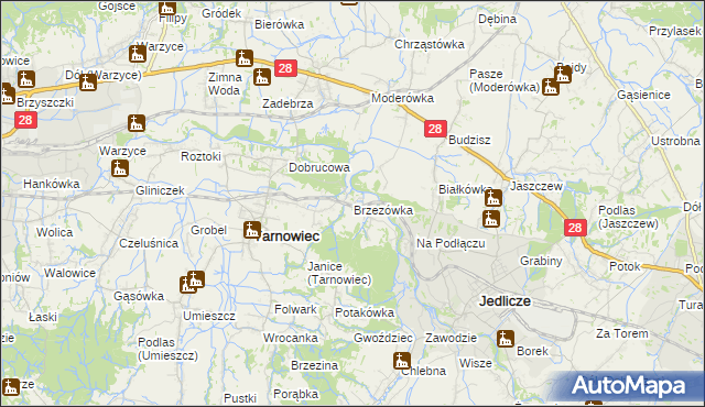 mapa Brzezówka gmina Tarnowiec, Brzezówka gmina Tarnowiec na mapie Targeo