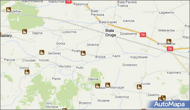 mapa Brzoza gmina Biała, Brzoza gmina Biała na mapie Targeo