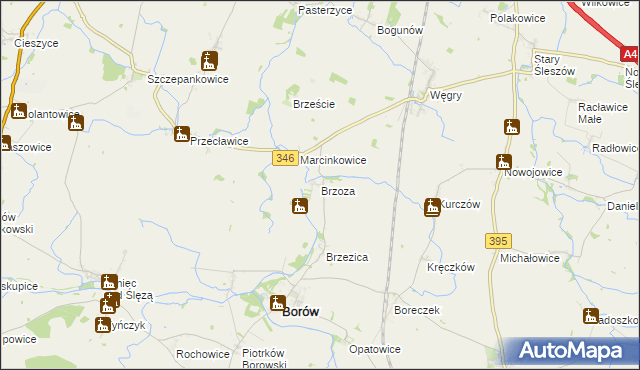 mapa Brzoza gmina Borów, Brzoza gmina Borów na mapie Targeo