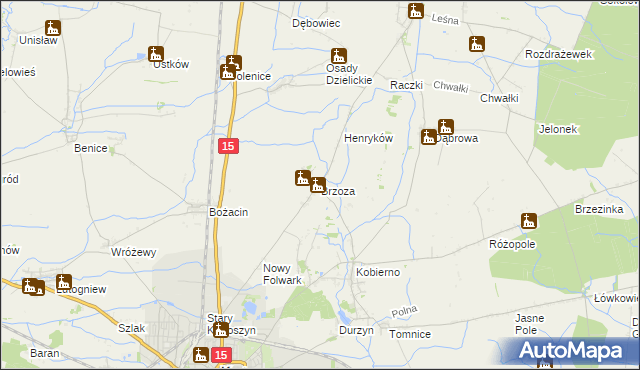 mapa Brzoza gmina Krotoszyn, Brzoza gmina Krotoszyn na mapie Targeo