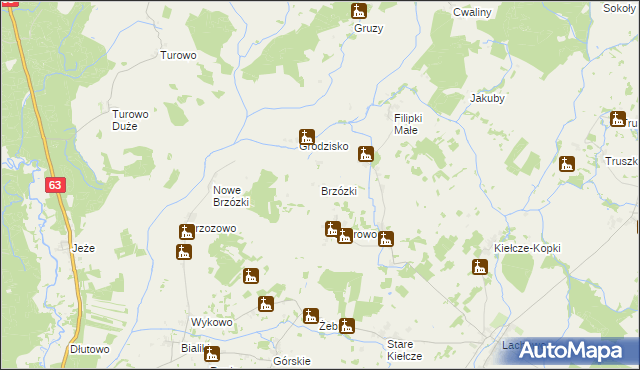 mapa Brzózki gmina Kolno, Brzózki gmina Kolno na mapie Targeo