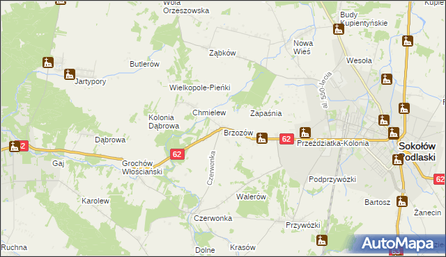 mapa Brzozów gmina Sokołów Podlaski, Brzozów gmina Sokołów Podlaski na mapie Targeo