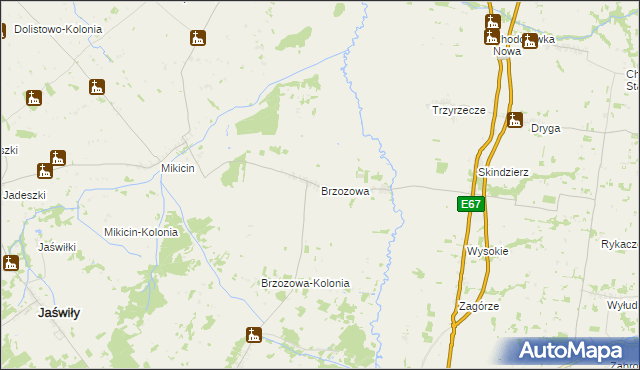 mapa Brzozowa gmina Jaświły, Brzozowa gmina Jaświły na mapie Targeo